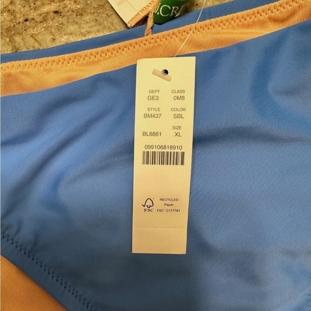 J Crew Bikini Bottom Ribbed Trim Blue Sting Hipster Sexy Cheeky Beachy Lined - Picture 3 of 7